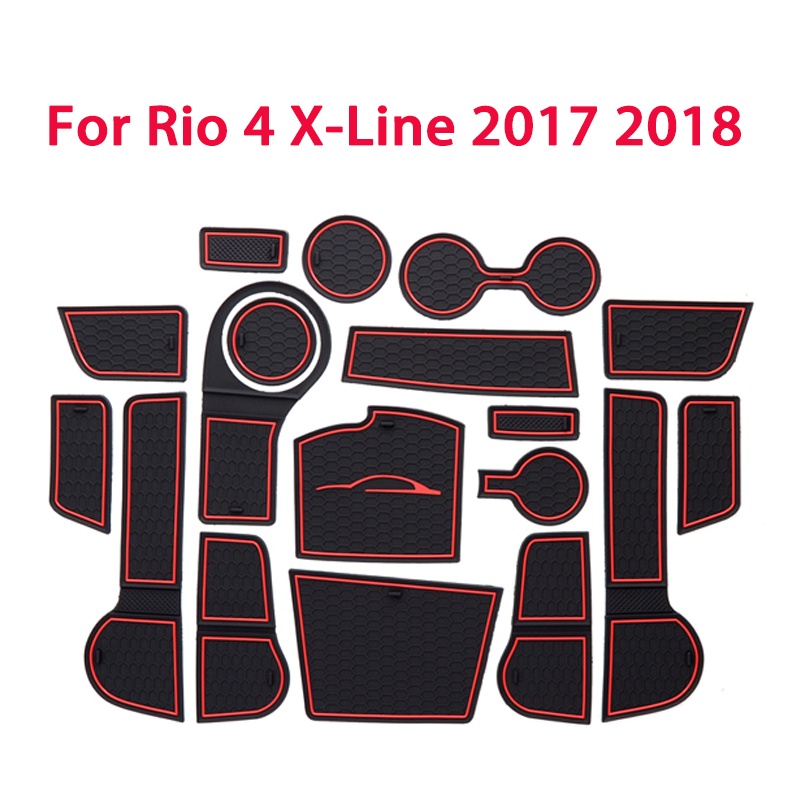 18pcs Sticker Dekorasi Panel Cup Holder Mobil Kia RIO 4 X-Line RIO 2018 2017 Warna Merah