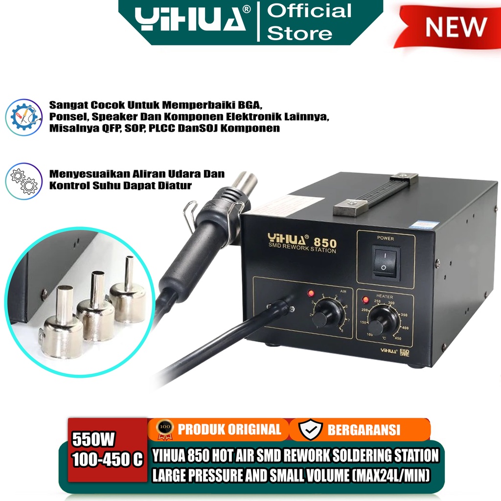 Yihua 850 Blower Solder Uap Station Analog Hot Air Gun SMD Rework ORI