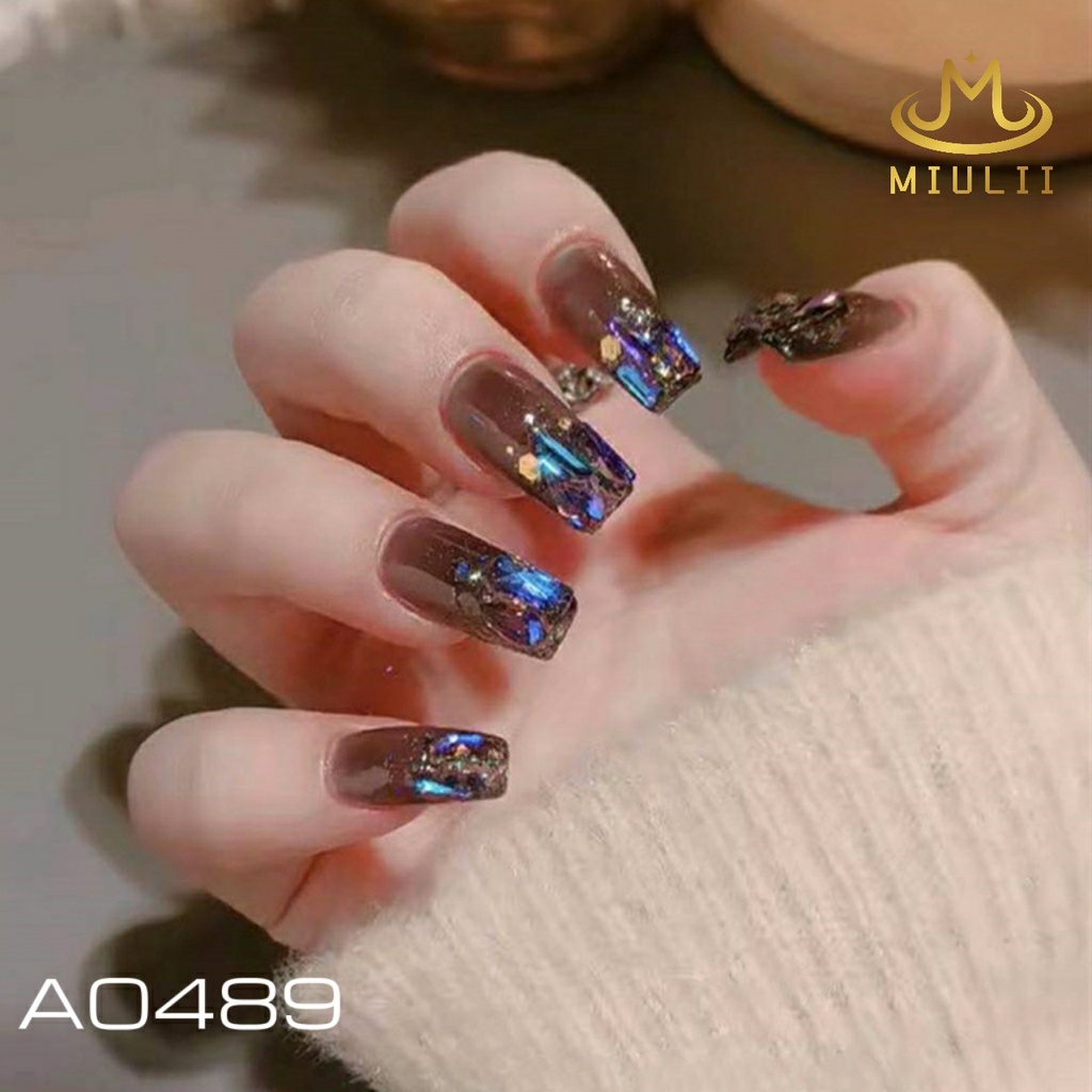 MIULII / KUKU PALSU  A0489  / 24PCS / 3D / NAIL ART / PREMIUM / CUTE / BIRU / FREE LEM JELLY / KUTEK