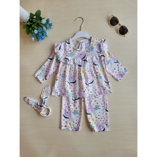 Baju Anak Bayi Perempuan Liliana || One Set Anak Perempuan || Setcel Anak Perempuan-White Flower