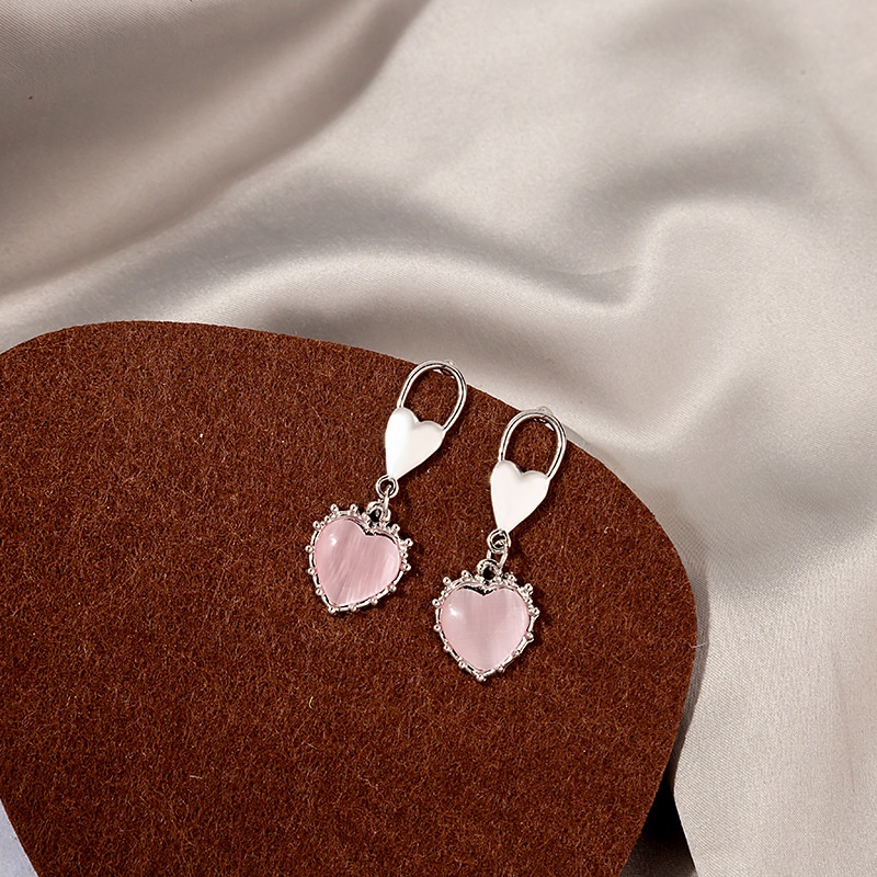 Anting Tusuk Motif Hati Warna Pink Untuk Wanita