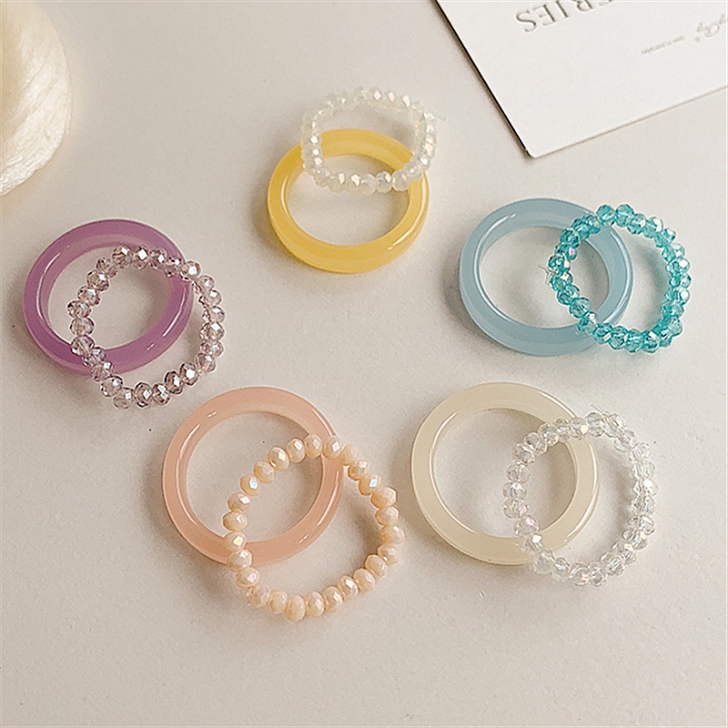 2pcs / Set Cincin Manik-Manik Warna-Warni Bahan Resin Untuk Wanita