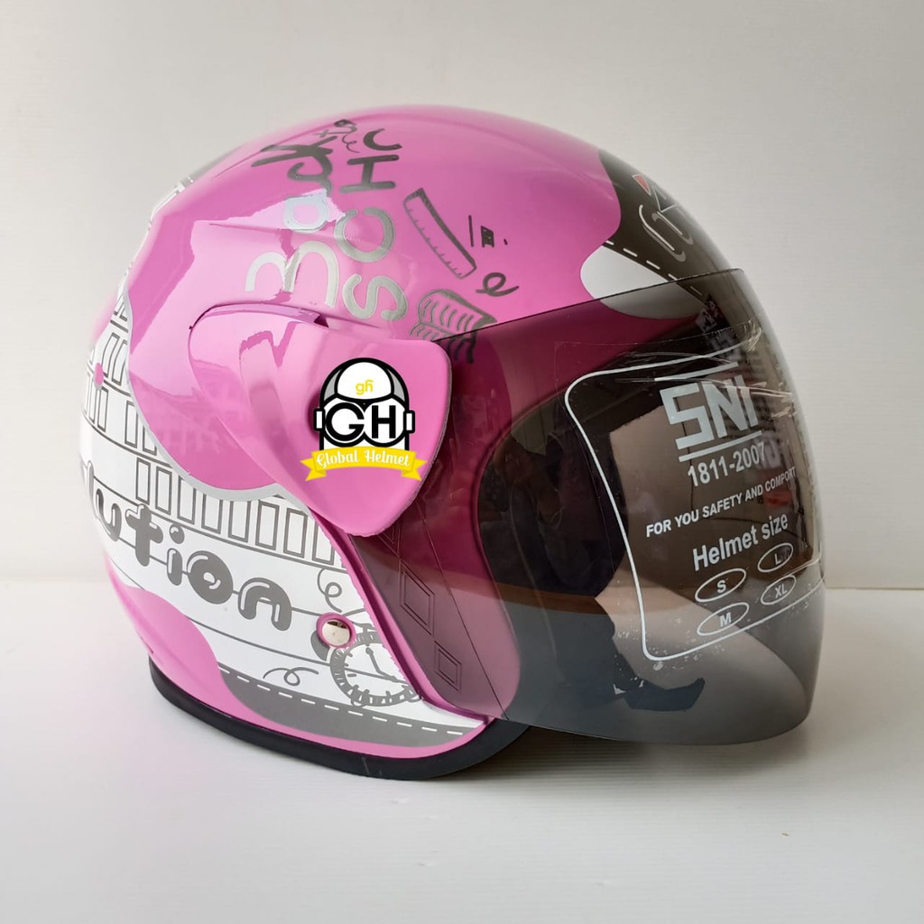 HELM HALF FACE EVOLUTION MOTIF REVOLUTION PINK MIRIP GM EVO MURAH HELM DEWASA MURAH