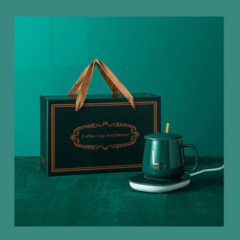 Lucky Gift Set Hampers Coffee Cup And Saucer Cangkir Keramik Lengkap Dengan Alat Pemanas Dan Sendok 