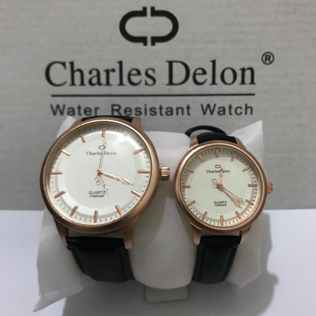 Jam Tangan Couple Charles Delon Jam Tangan Pria dan Wanita Jam Tangan Kasual Mewah Unisex Tali Kulit