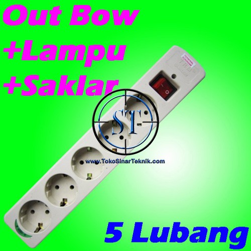 OB SC Out Bow Stop Kontak Colokan Listrik Plus SWitch SK-005 +Lampu +Saklar 5 Lubang TRM Kualitas SNI Lampu