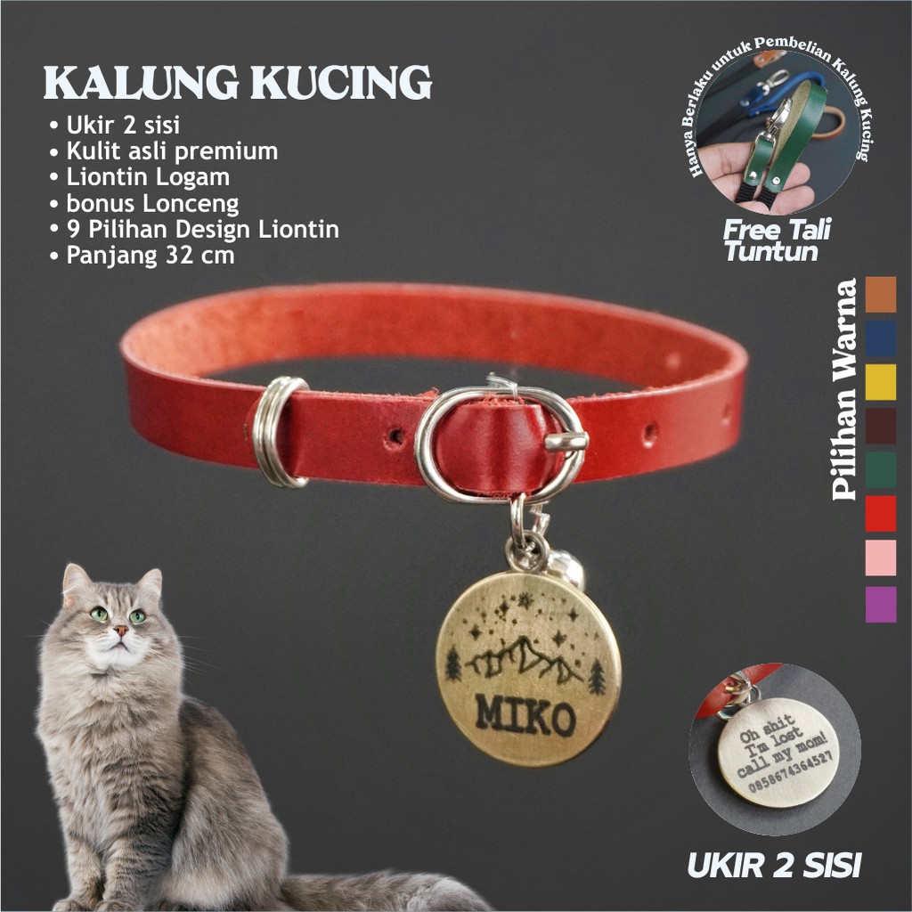  KALUNG  KUCING  KULIT ASLI CUSTOM NAMA  STAINLESS STEEL 