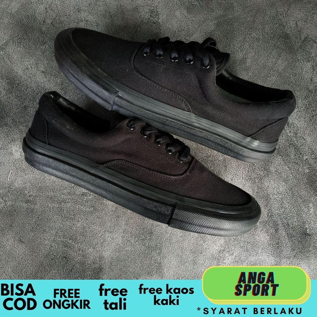 SEPATU SNEAKERS PRIA LOKAL NO BRAND POLOS FULL HITAM ORIGINAL INDONESIA