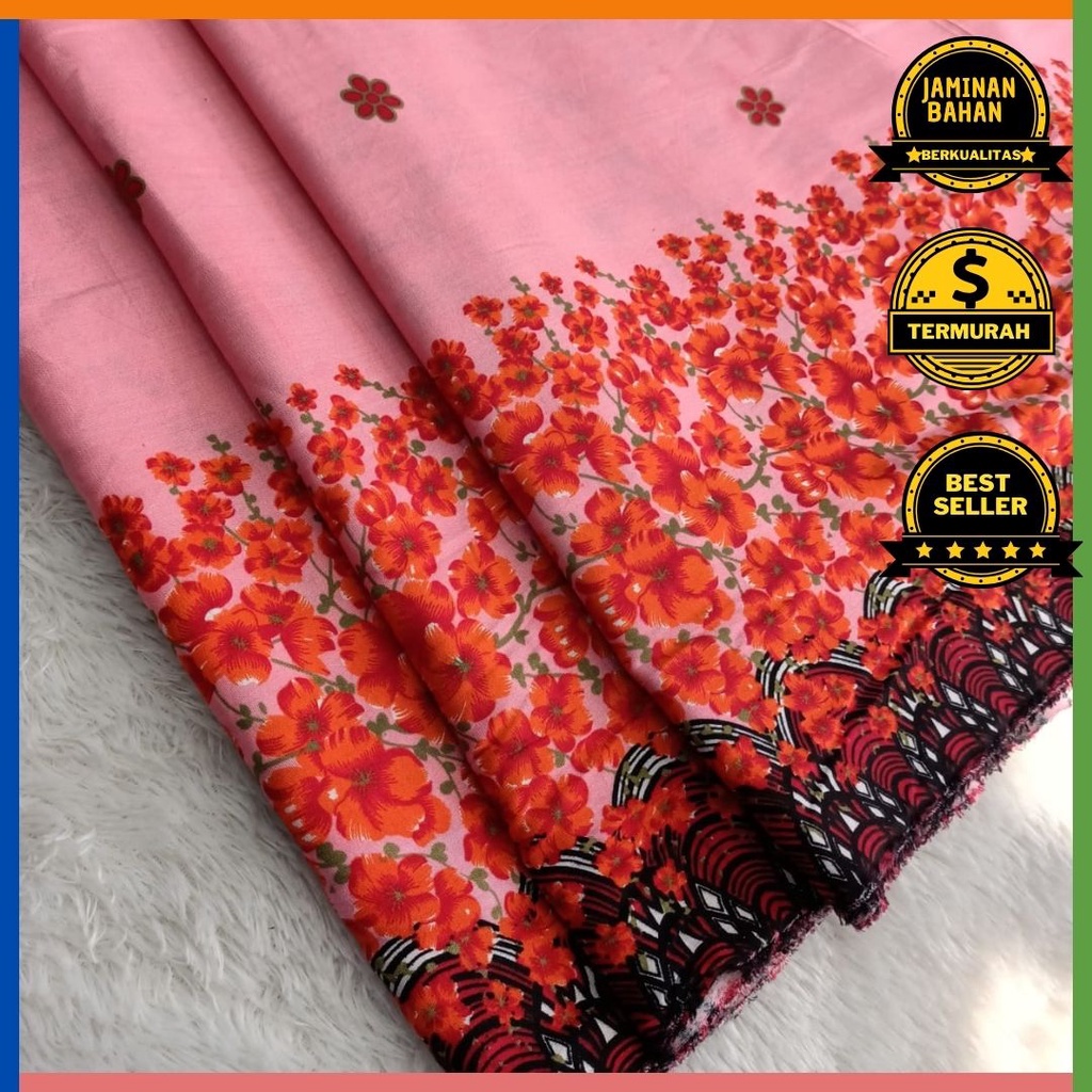 Kain Memora Kain Katun Rayon Motif Bunga Kecil Warna Merah dan Dasar Pink Lebar 150 cm Murah Banget