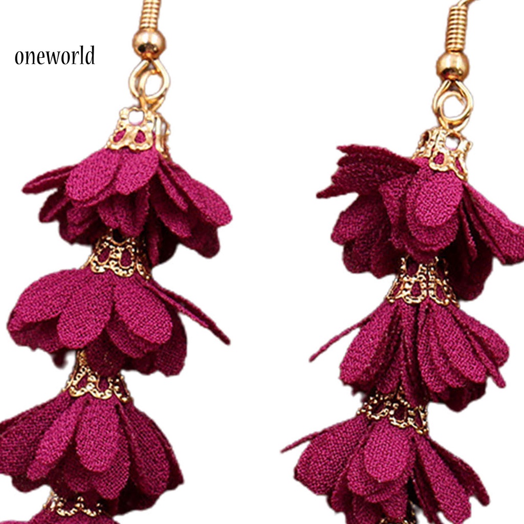 oneworld Skin-friendly Drop Earrings Fabric Flower Long Boho Earrings Fresh Jewelry Gift