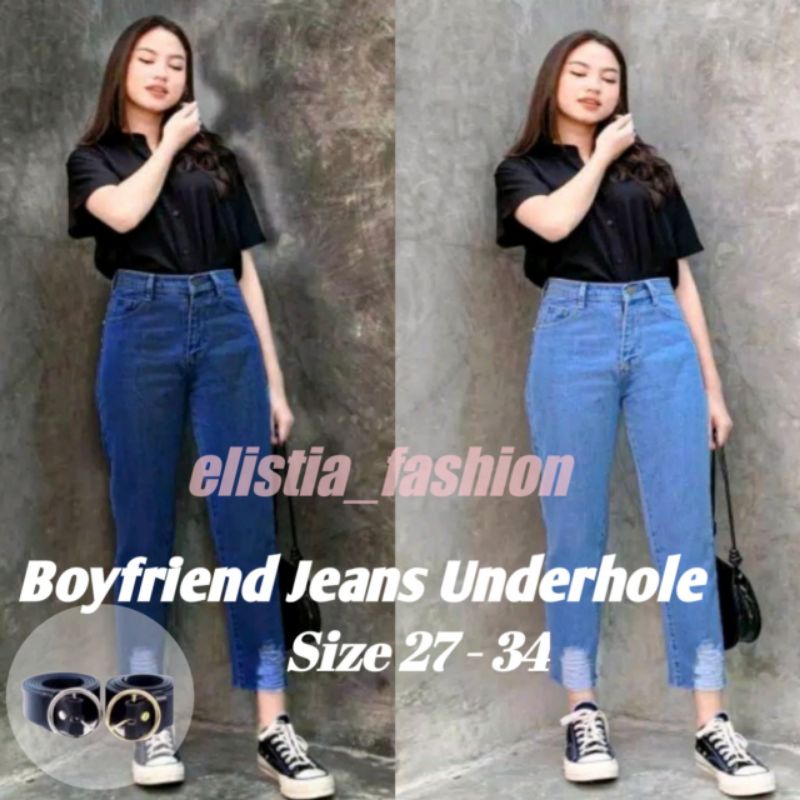 CELANA BOYFRIEND JEANS SOBEK BAWAH WANITA//BOYFRIEND RIPPED/BF SOBEK