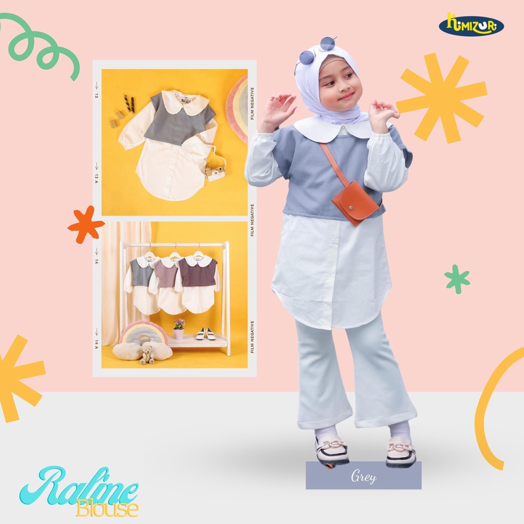Kimizuri - Raline Blouse Junior Grey - Blouse Anak Usia 6-10 Tahun Warna Abu