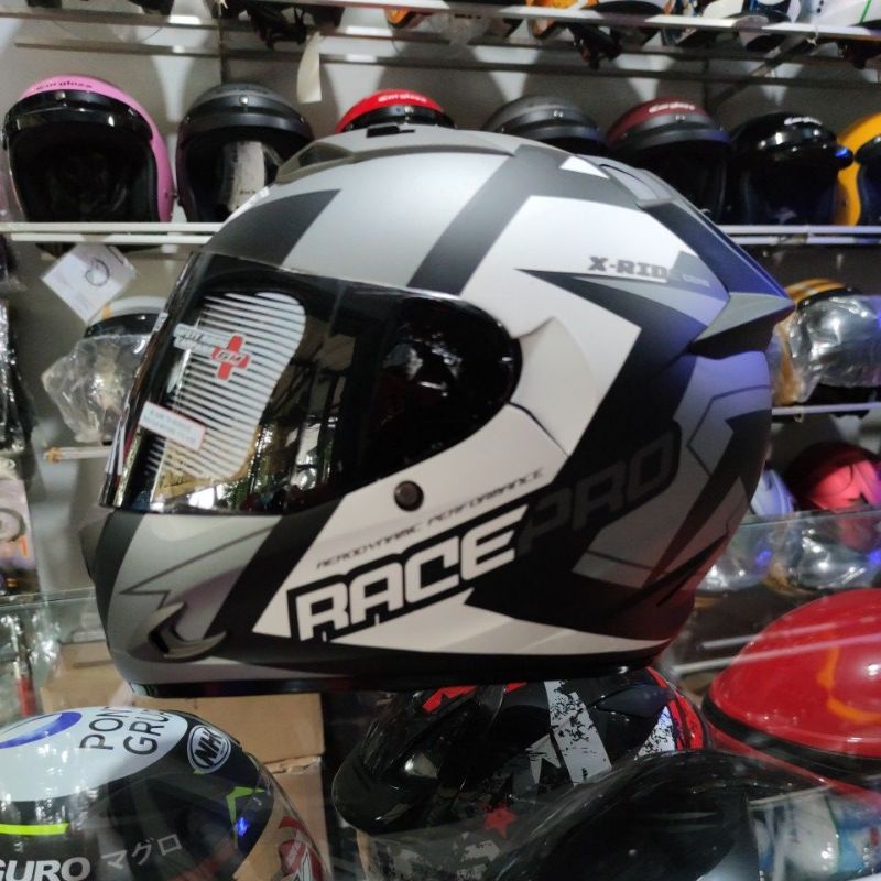 Terbaru Helm Gm Race Pro flat visor - helm fulpace Gm paket ganteng-Bk silver dof stndar