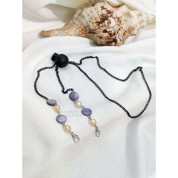 konektor 2in1 strap masker rhodium kombinasi kerang mutiara air tawar