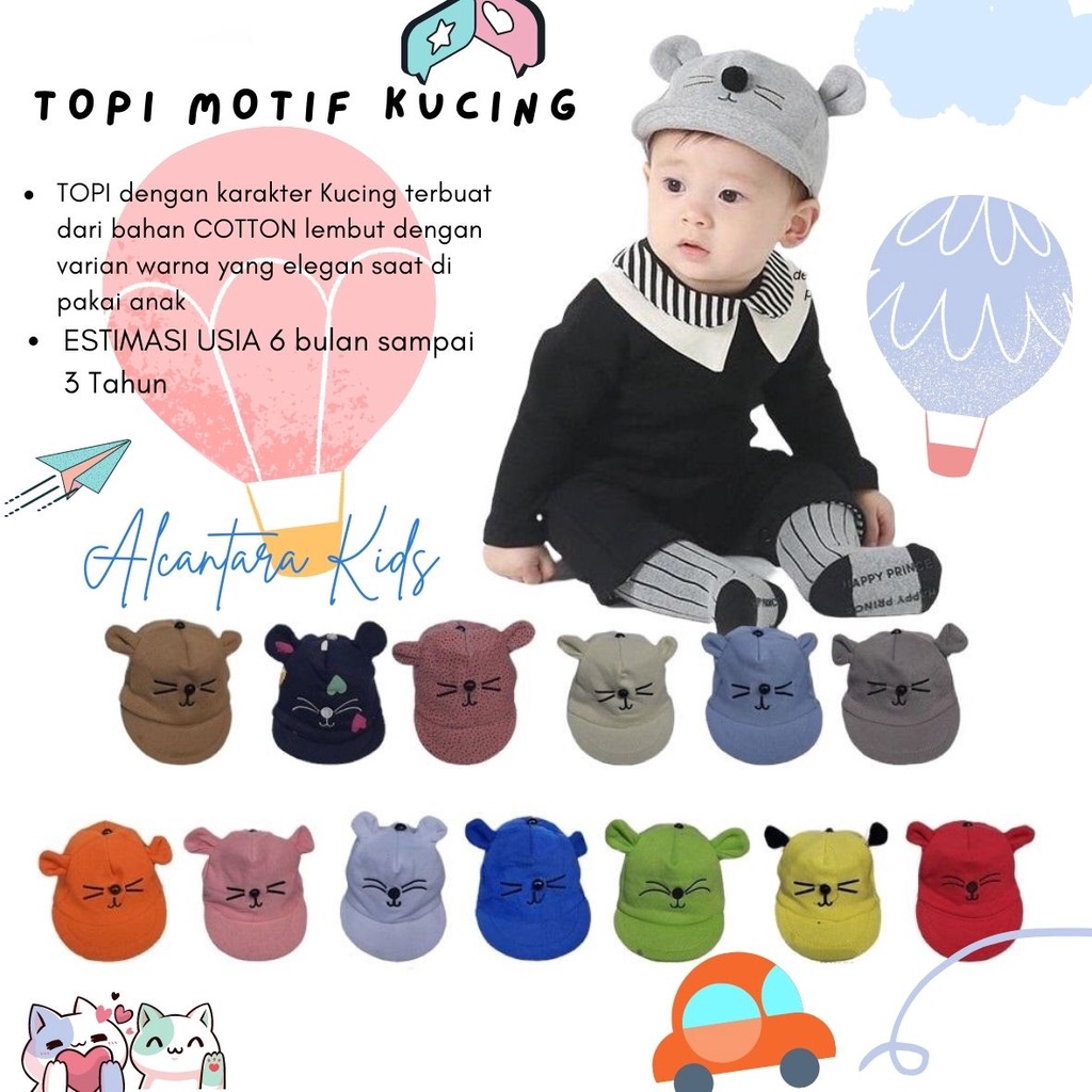 Topi Bayi Karakter Kucing / Topi Kucing Bayi / Topi Anak Lucu