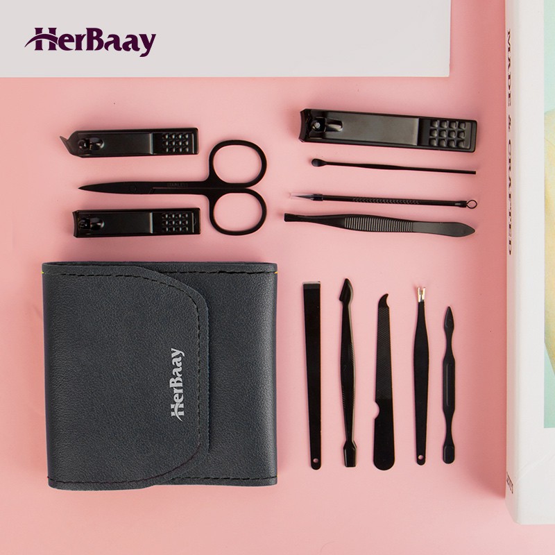herbaay manicure pedicure set 12 pcs kit penghilang jerawat gunting kuku