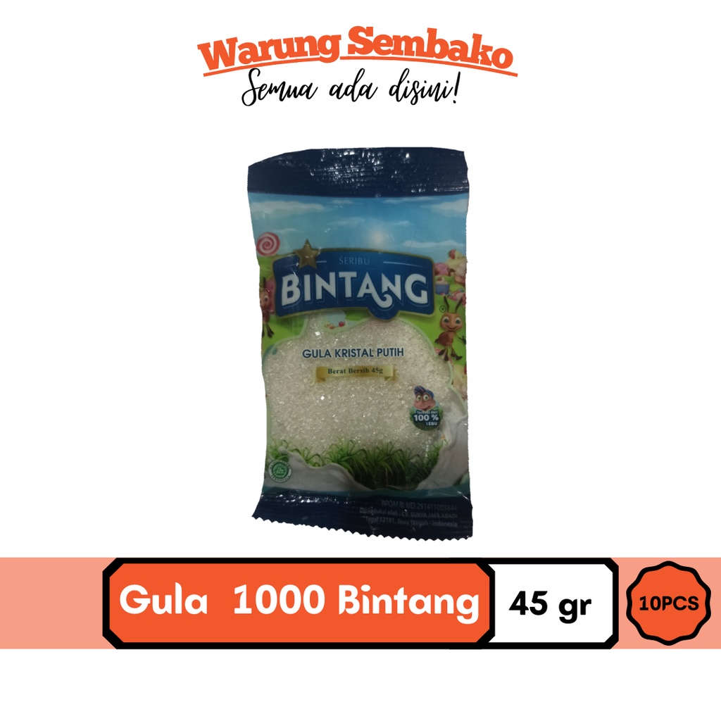 

Gula Pasir 1000 Bintang 45 gr (1 Renteng 10 Pcs)