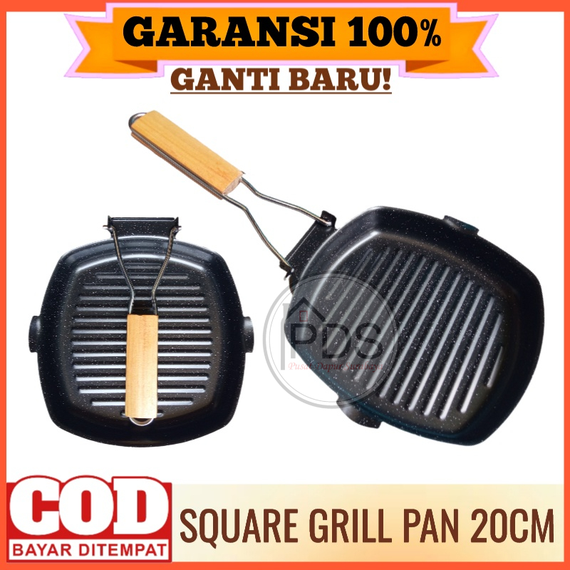 Square Grill Pan 20Cm Alat Panggang Serbaguna Grill Pan Pemanggang Sosis Teflon Panggang Sate Pangga