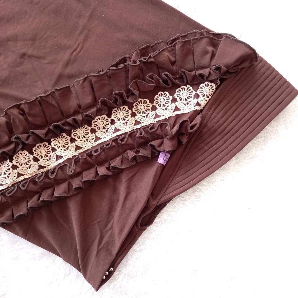 Jilbab Instan Rempel Gotik Prada Premium/Hijab Harian Rempel Depan Jersey Super Premium Daura-Coklat tua