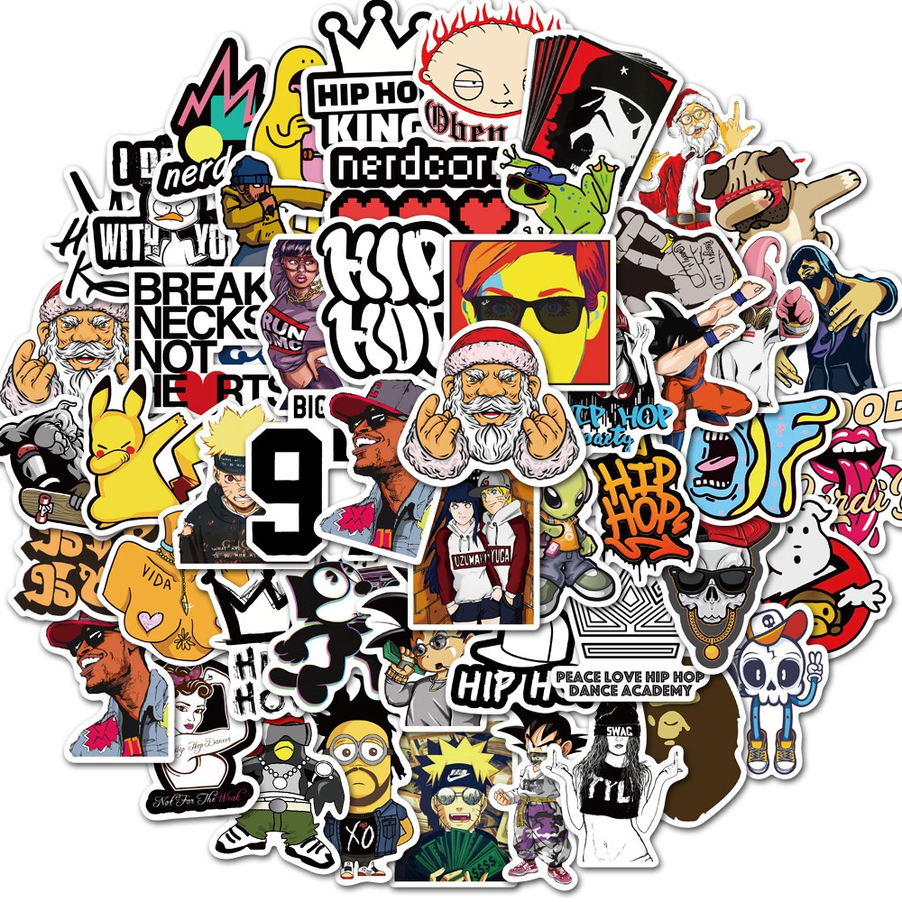 

50pcs Stiker Graffiti Karakter Kartun Gaya Hip Hop Anti Air Untuk Skateboard Laptop