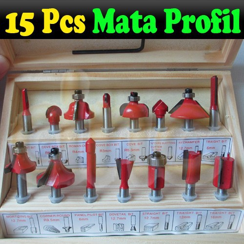 Mata Profil Set 15pcs Router dovetail cove Flush Trim Straight Bits