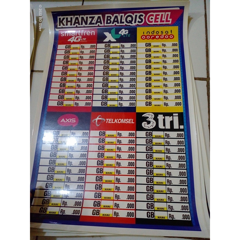 Poster Daftar Harga Kuota Sidulur Cell