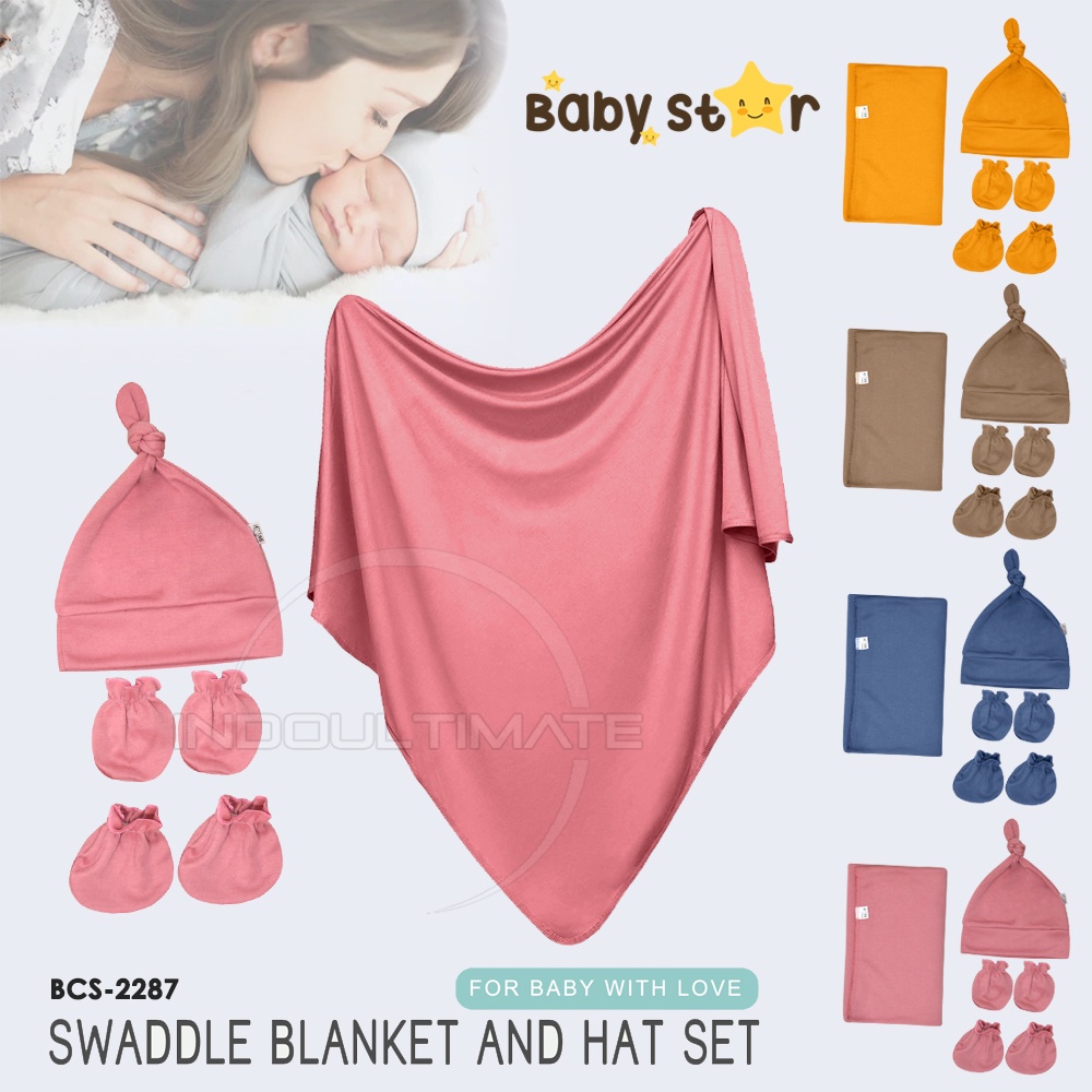 4in1 Perlengkapan Baby Newborn Hampers BABY STAR Bedong Bayi + Topi Kupluk Bayi + Sarung Tangan Kaki Bayi BCS-2287 Perlengkapan bayi baru lahir Kain Selimut Bayi Kain Bedongan bayi Alas Tidur Bayi Selimut Tidur Bayi Baby Hat Topi Kuncir Bayi