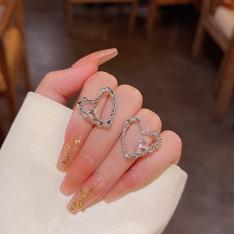 Anting Tusuk Sterling silver 925 Desain Hati Hias Kristal Zircon Mewah Berkilau Untuk Wanita