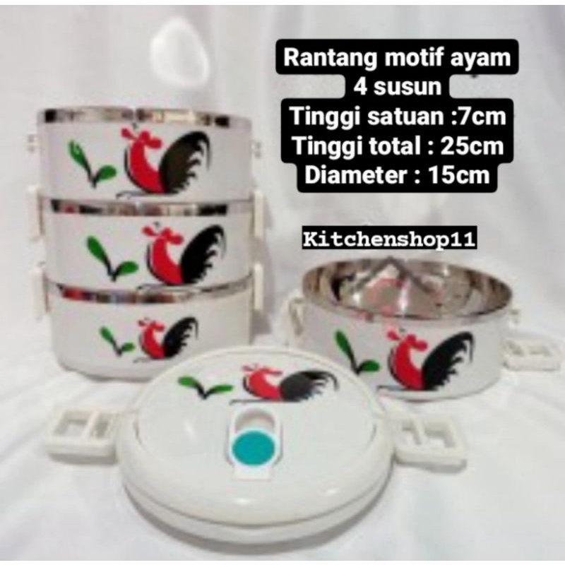 rantang susun 4 Tupperware motif ayam jago vintage jadoel lunch box