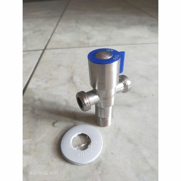 Stop kran cabang 2 (T) toilet stainless sus 304 stop kran T ukuran 1/2 inch