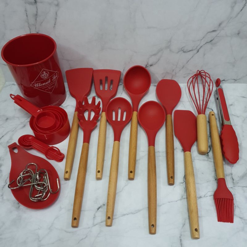 silicone spatula set 16pcs with wooden handle