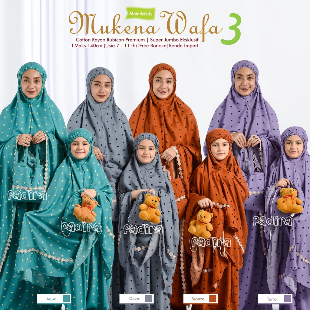 Mukena Mom n Kids Wafa 3 / Rukuh Couple Premium / Telekung Ibu Anak Motif Polka by Fadira