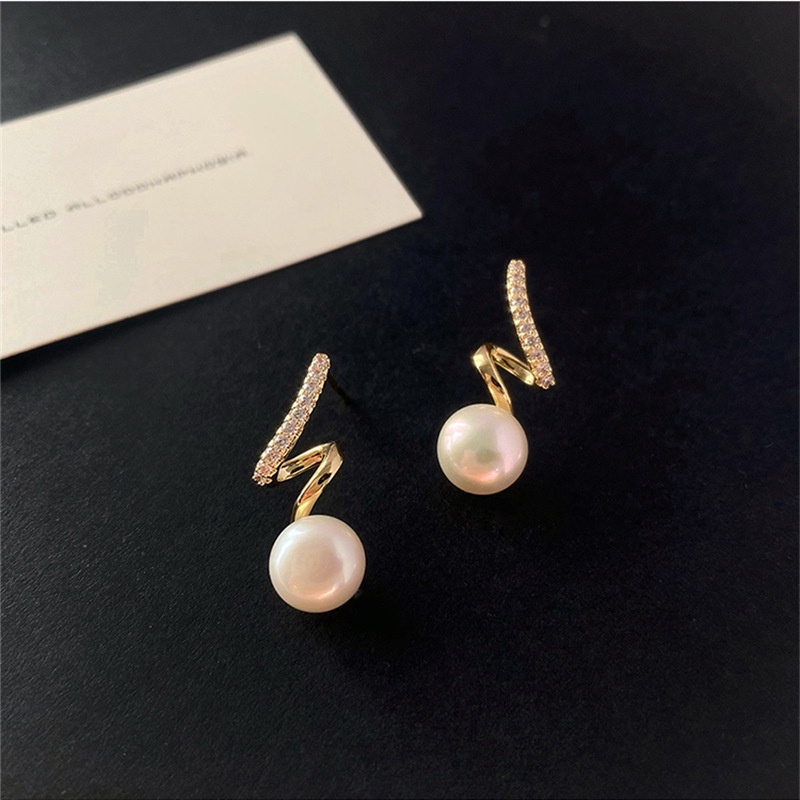 Anting Berlian Imitasi Model spiral Untuk Wanita earrings emas korea