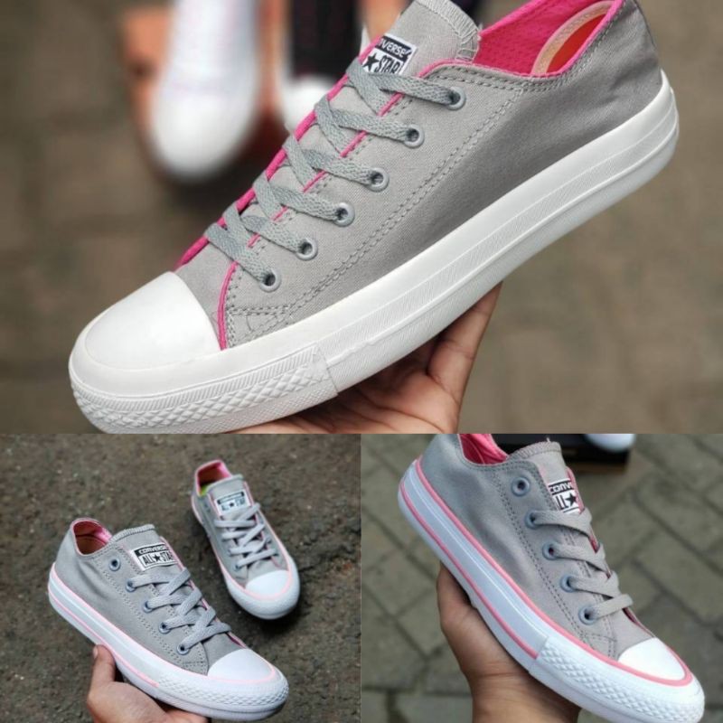 Seepatu Converse Premium Grade Ori Wanita Abu Pink. Size 36-40. Gratis Kaos Kaki