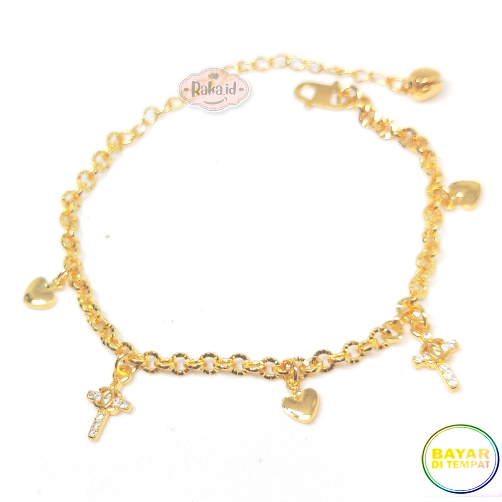 Raka Acc - Gelang Tangan Rantai Salib Gold Perhiasan Aksesoris Wanita Lapis Emas 18k 213