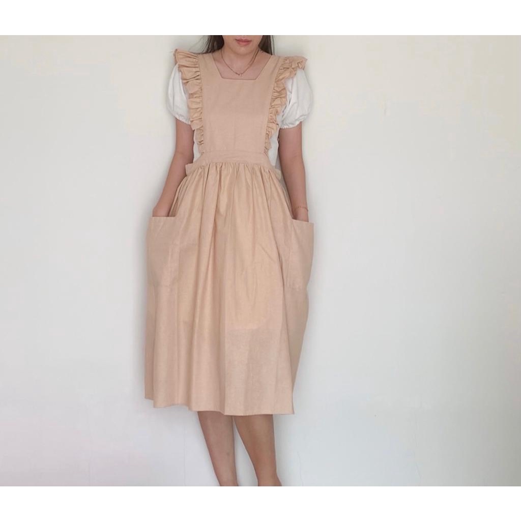 Elle Ruffle Apron / Apron Linen / Celemek Korea Jepang / Pinafore Cottagecore