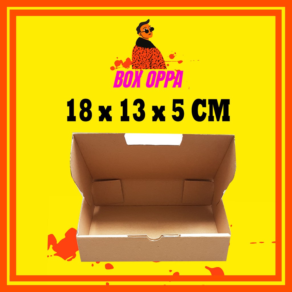 

Kardus Dus uk 18x13x5 cm(ECER) Die Cut Box Kotak Packing Aksesoris Baju Makanan Pizza Hijab Kue 1pcs