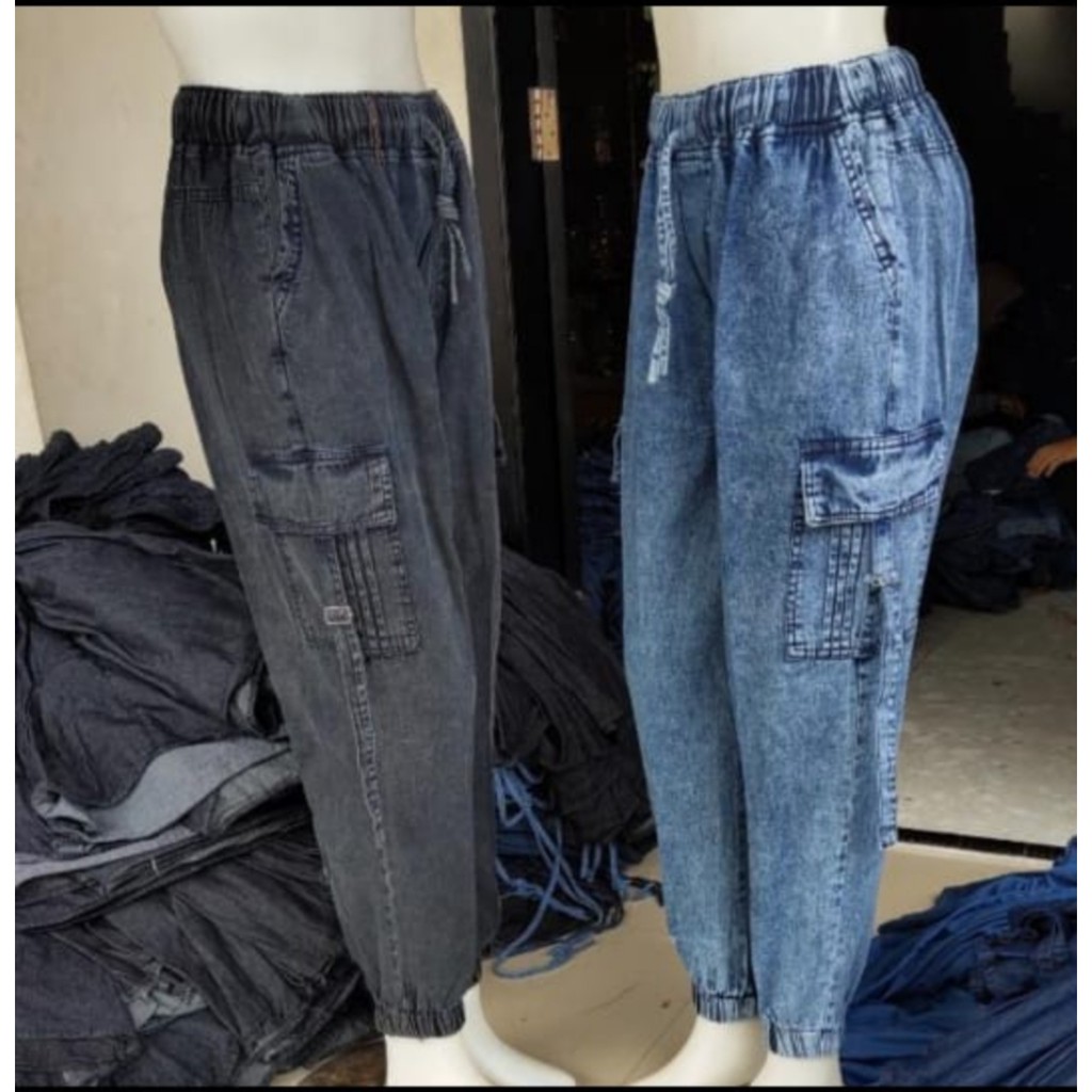 Jogger Kargo Jeans Wash Premium / Boyfriend Jeans / kantong Samping