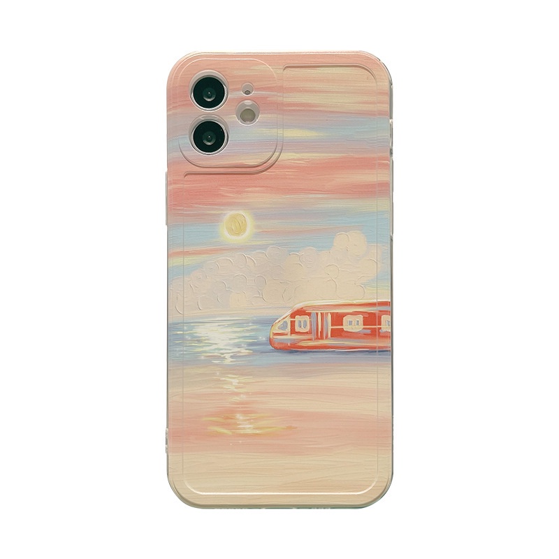 Gradient Sunset Train Sky Oil Painting Pattern Casing For Samsung A03 A03S A02S A12 A22 4G A10 A20 A30 A50 A10S A20S A51 J7 Pro A30S A50S Soft Silicone Phone Case Cover R&amp;J