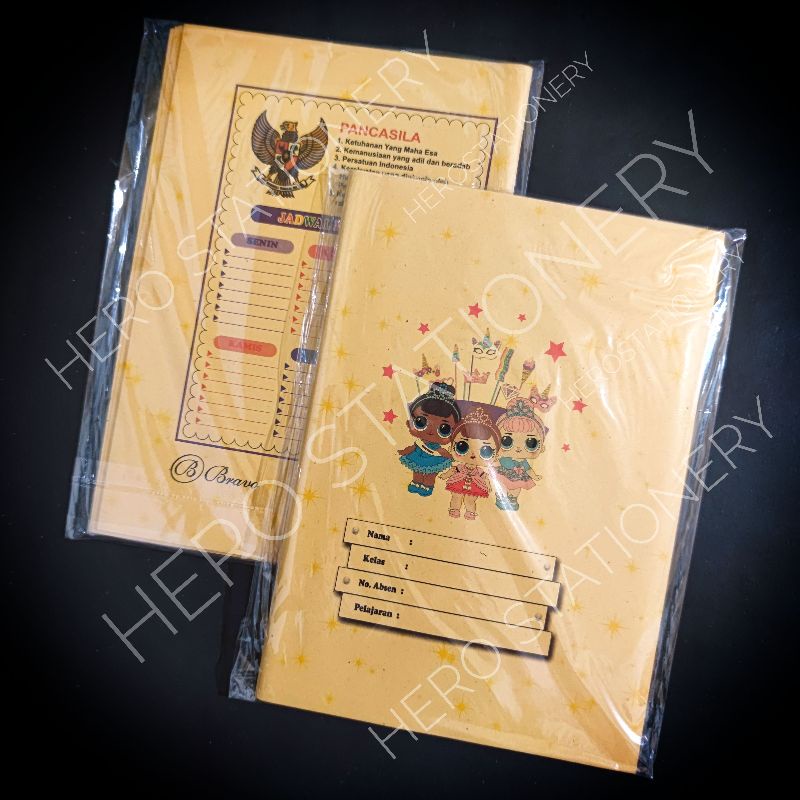 Sampul buku coklat kuarto motif karakter anak perempuan