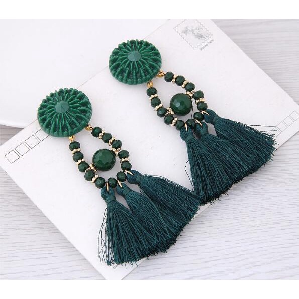 Trendi anting-anting wanita retro hitam kristal Bohemian rumbai anting-anting elegan anting-anting a