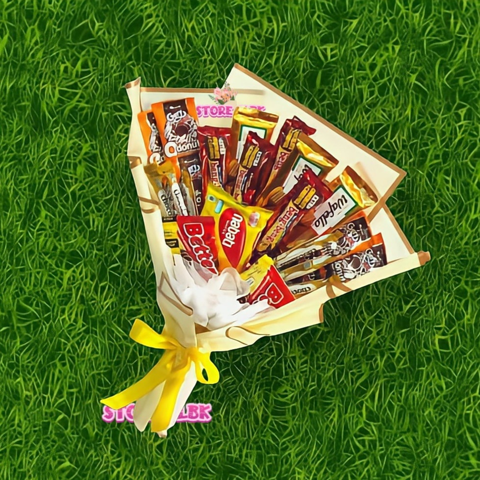 Buket Snack / Buket Makanan / Bouquet Snack / Buket Snack Ukuran Sedang Tipe 2 / Hand Bouqeut Snack 