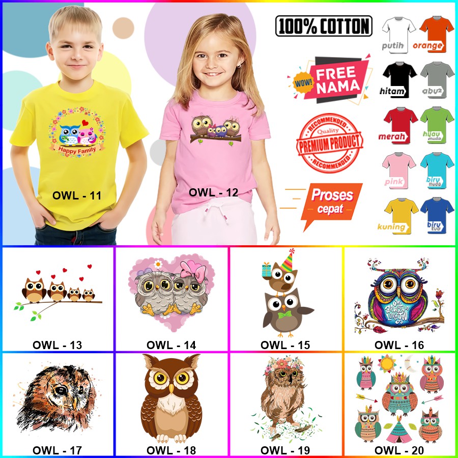 Baju Kaos ANAK DAN DEWASA OWL COUPLE (FREE NAMA)