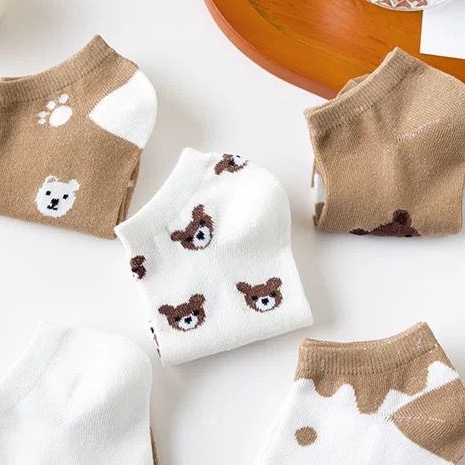 [littlecrab] Kaos Kaki Beruang Coklat Cute Women Socks Import Kaos Kaki Berkualitas Brown Bear Kaos Kaki Lucu Korean Style