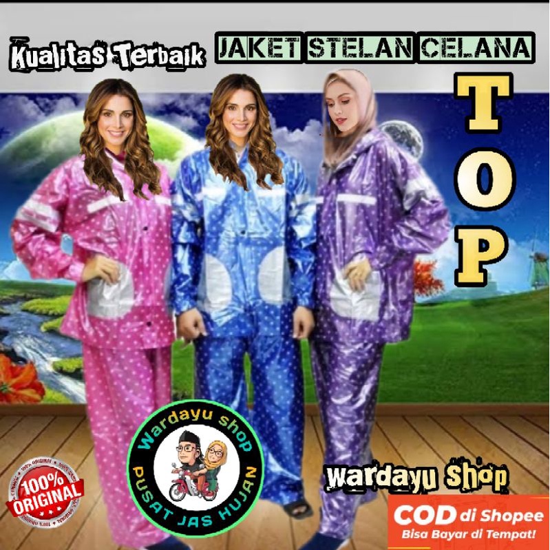 Jas Hujan Polkadot Star Top Dolphin Blue Dewasa Perempuan Laki Termurah Setelan Baju Jaket Celana Pria Wanita Tebal Kuat Murah Berkualitas / Mantel JUMBO Raincoat Cewek Cowok Remaja Terbaru Terlaris Harga grosir