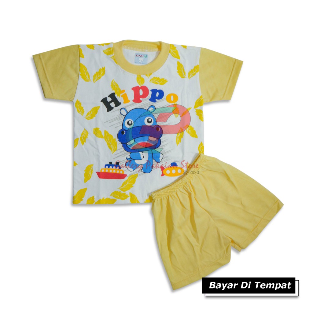 Baju Bayi Kuzuka Hippo baju stelan anak unisex usia 3-6 bulan bahan katun lembut termurah