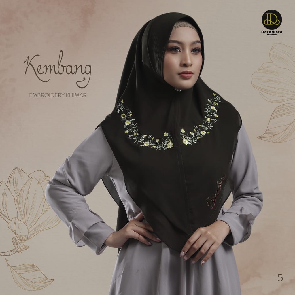 Jilbab Instan Khimar Mini Kembang Embroidery Bordir Ori Daradiora-ARMY