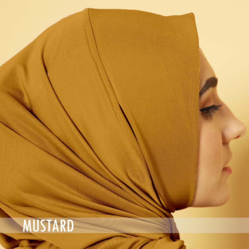 Hijab Sport Jersey Lubang Telinga | Hijab Sport New Normal Series | Hijab Instan |Hijab Olahraga | Kerudung Olahraga | Bergo Instan-Mustard