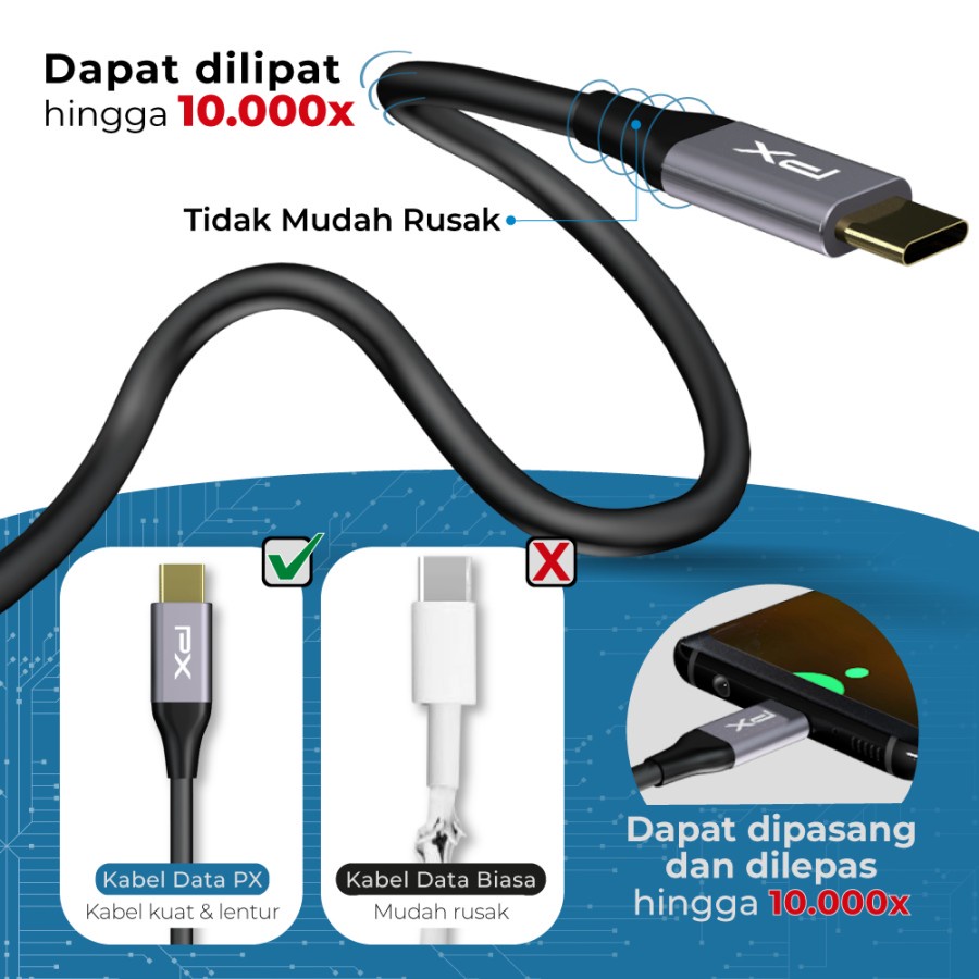 Kabel Data USB Type C To Type C Fast Charging 100W 2M PX UCC3-2B