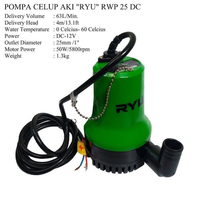 Ryu Mesin Pompa Air Celup 1 Inch Arus DC 12 Volt DC RWP25DC